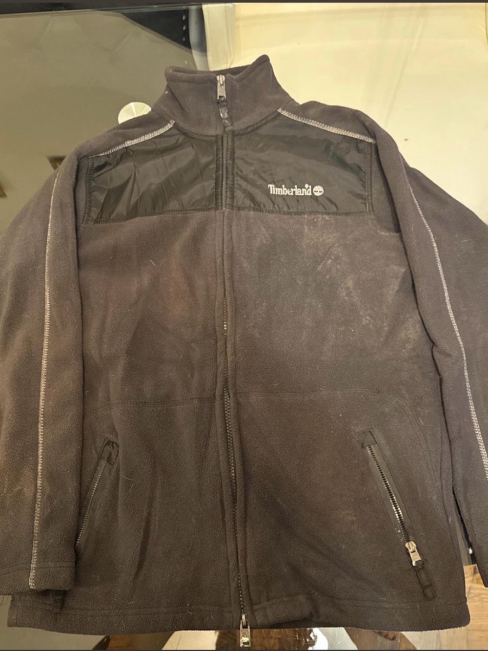 Timberland Black Men's Full-Zip Fleece Jacket with Contrast Yoke
